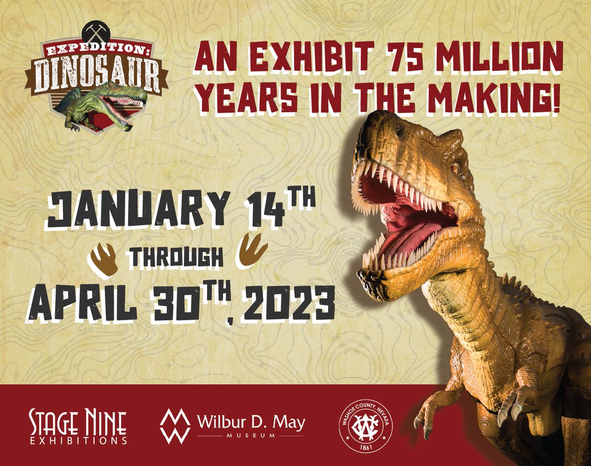 RenoMayCenter's tweet photo. Expedition Dinosaur is BACK this Winter here at the Wilbur D. May Center! Time to start practicing your "RAWR!".

Stay tuned for more details! https://t.co/50vozAwkmv