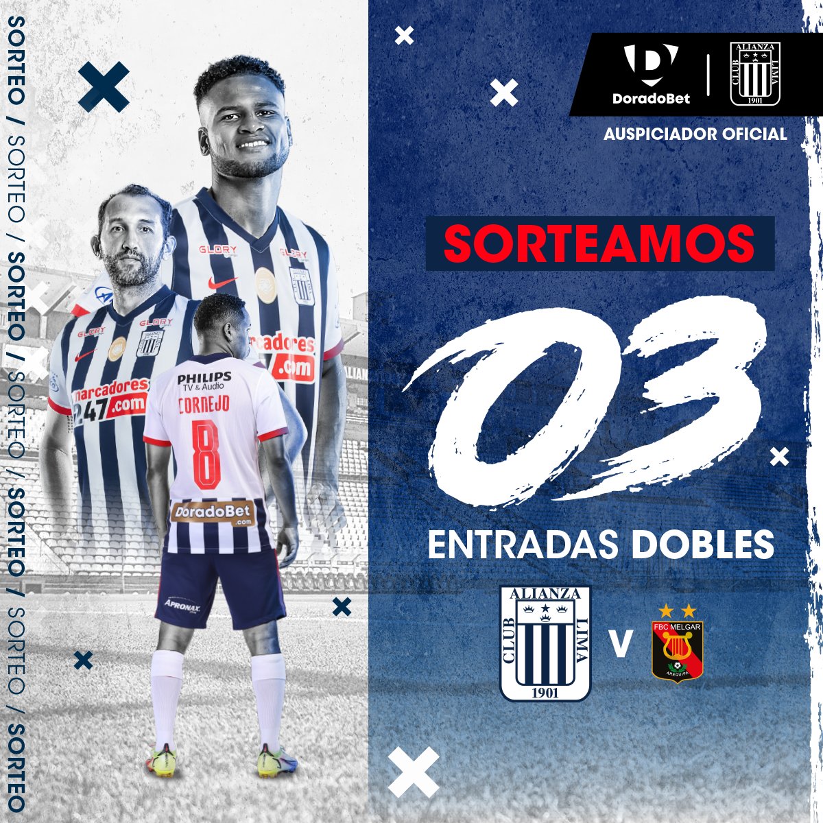 ¡𝗗𝗢𝗥𝗔𝗗𝗢𝗕𝗘𝗧 𝗧𝗘 𝗟𝗟𝗘𝗩𝗔 𝗔𝗟 𝗘𝗦𝗧𝗔𝗗𝗜𝗢!💙🏟

1. Síguenos
2. Haz RT y etiqueta a la persona que te acompañaría.

🔒Cierre del sorteo: martes 20/9 - 12 pm.

*Aplican TyC

#DoradoBet #ArribaAlianza