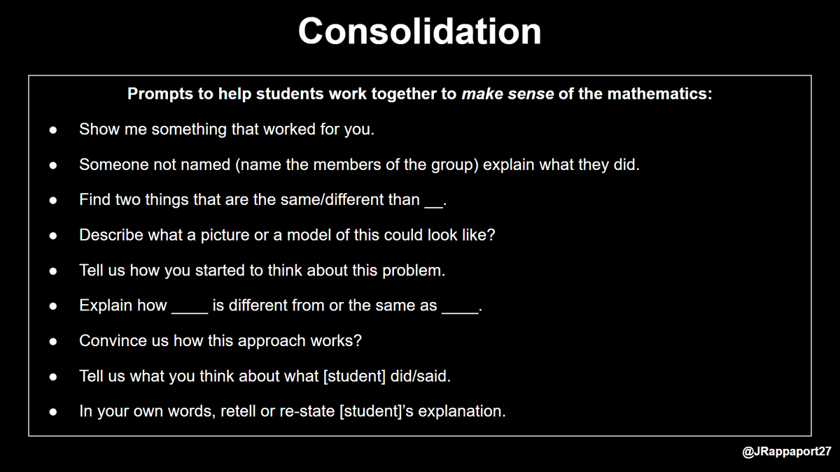 JRappaport27's tweet photo. Start with a number string to get students thinking/talking. Once patterns/relationships are discovered, we introduce a task which easily uncovers curriculum/standards. We consolidate learning together with time built in for students to reflect on their own. #mtbos @pgliljedahl https://t.co/QMX2ewb4mA