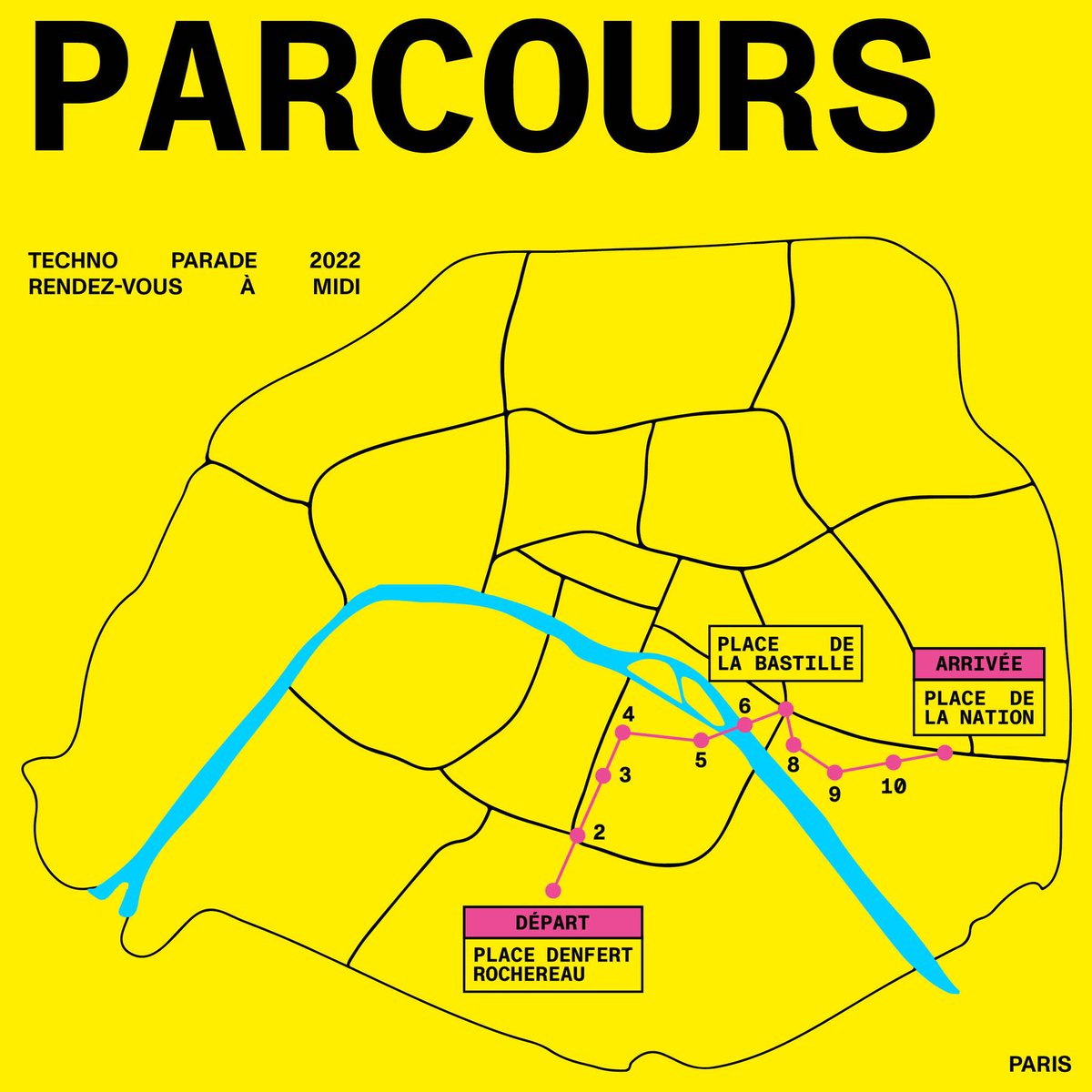 technoparade's tweet image. 💛 IL EST LÀ 💛
Voici le parcours notre 24ème édition : 6,450 km de traversée dans les rues de Paris. Rendez-vous dès midi place Denfert Rochereau 🫶