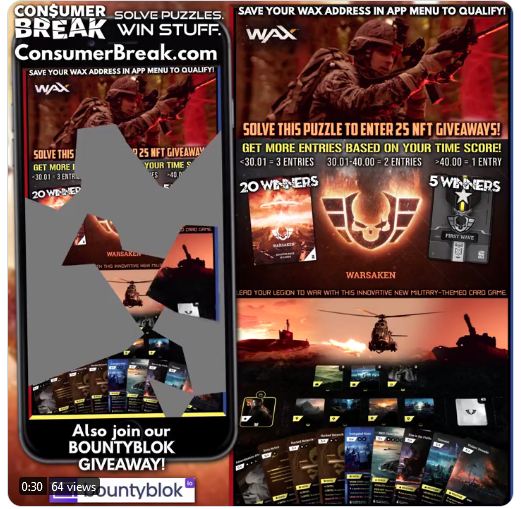 PuzzlerPuzzled's tweet photo. @AtomicHub Tomorrow is #NFTDay! And everyone can celebrate by playing @ConsumerBreak, a fun free puzzle app, where you can currently win #WAXNFT's from @TheWarsaken, a #NFT-powered military card game! @WAX_io @neftyblocks  @OfficialNFTDay    https://t.co/JxcJIHEhng https://t.co/WjgiRko1h9