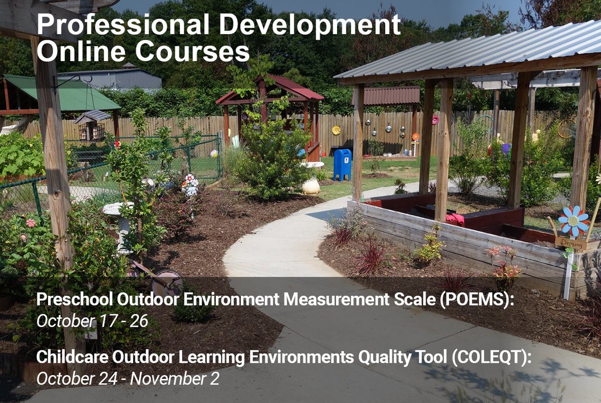 Registration is now open for the October sessions of: 
🌱 Preschool Outdoor Environment Measurement Scale (POEMS)
🌱 Childcare Outdoor Learning Environments Quality tool (COLEQT)
naturalearning.org/nli-online-sho…

#ECE #outdoorlearning