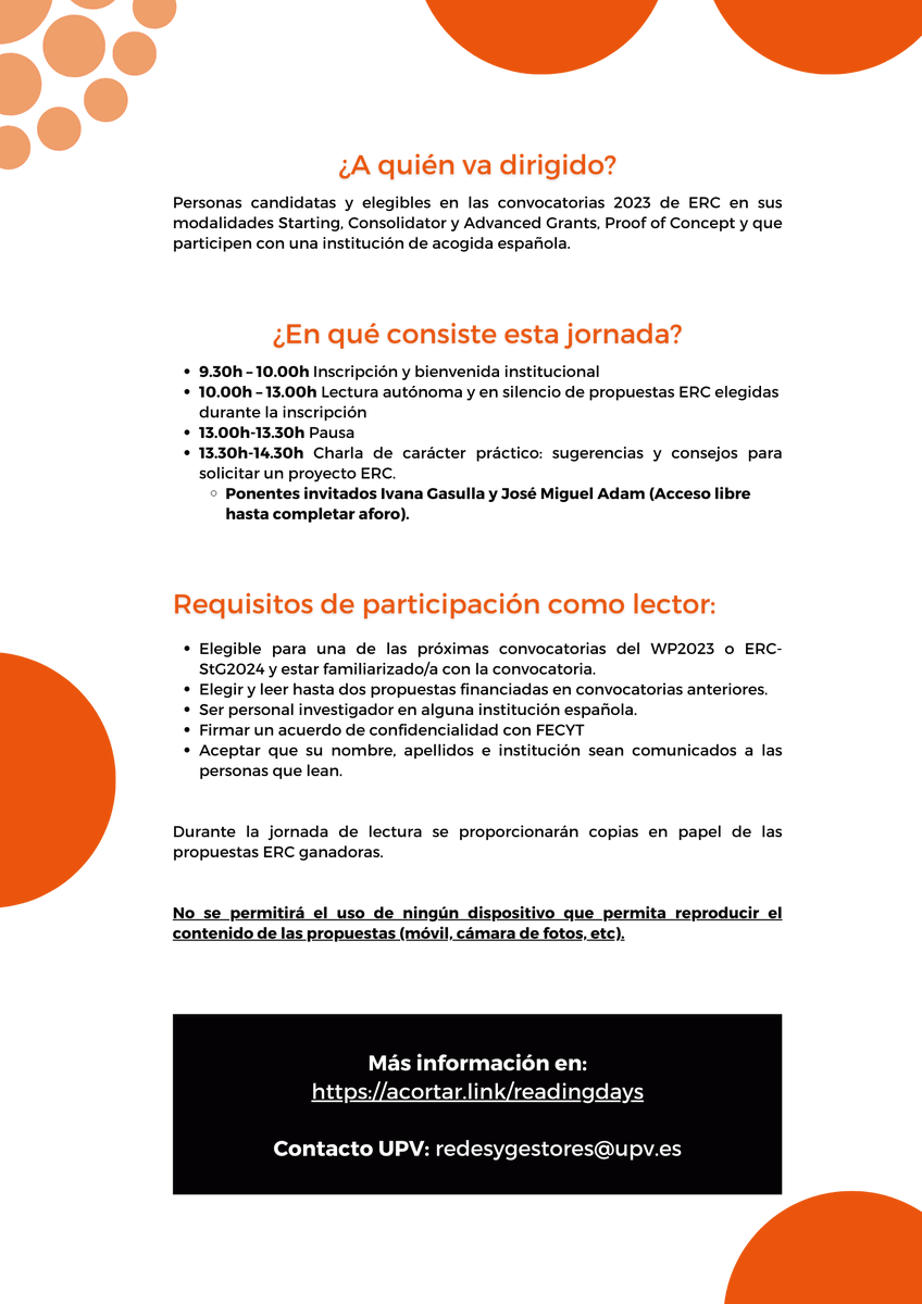 SGI_UPV's tweet photo. ¿Necesitas ayuda o ideas para realizar tu propuesta de proyecto ERC? 👇

📢Jornada ERC Proposal Reading Day @ERC_Research organizada por @FECYT_Ciencia
📅14 de noviembre 03:30-14:30
🗺️Sala Innova @CPInnovacion @UPV (Cubo rojo🟥)

Inscripciones en: https://t.co/cRiGCD3V9I https://t.co/JxtRGLQsS6