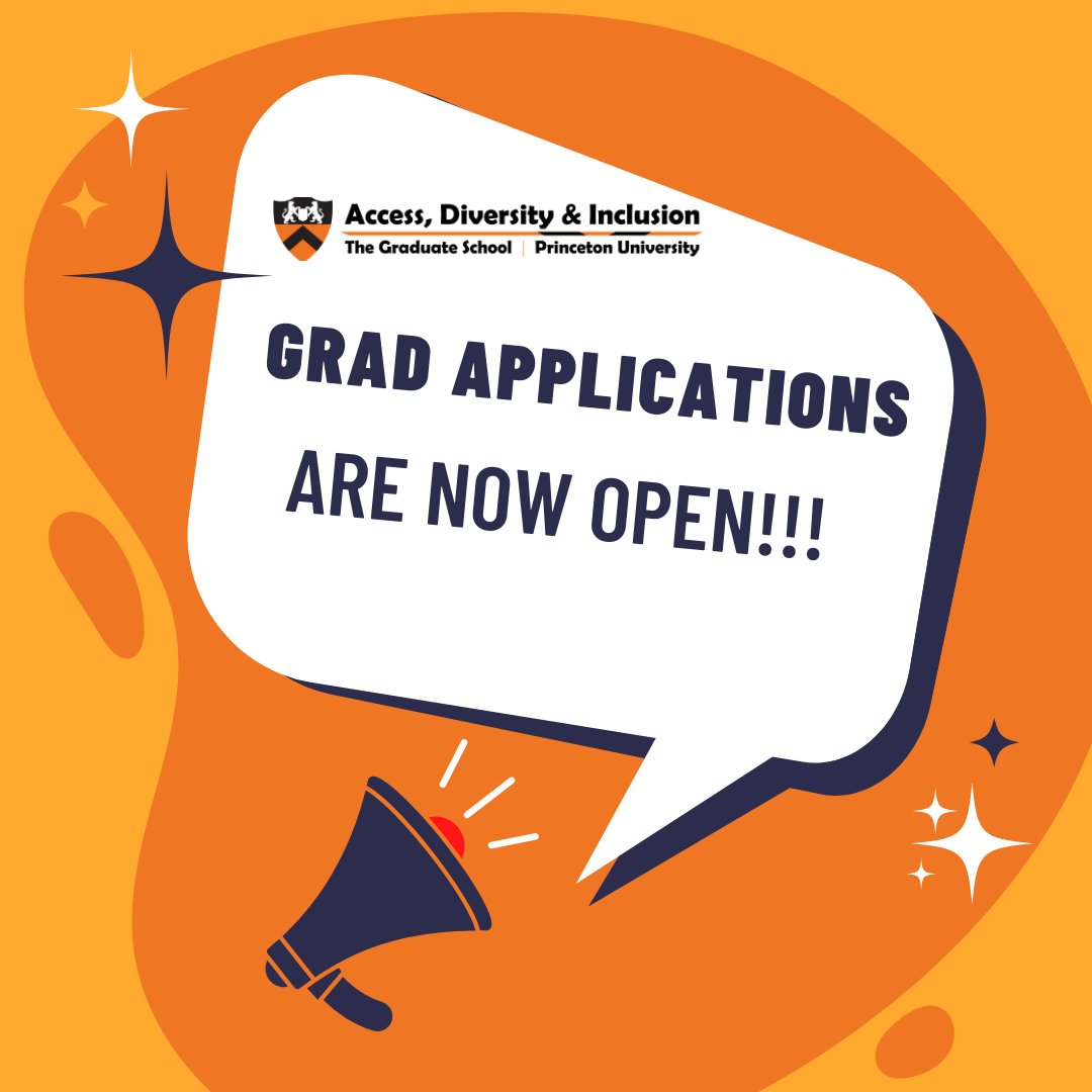 🚨 Yaaaasssss! <a href="/Princeton/">Princeton University</a>'s 2023 Graduate School applications are now open. Spread the news, tell your folks, talk to recommenders, gather your materials, and most importantly, APPLY!🚨  

You've got this!

👀 graduate-apply.princeton.edu/apply/ 👀 

<a href="/PrincetonGrad/">Princeton University Graduate School</a> #AcademicTwitter #PhDlife