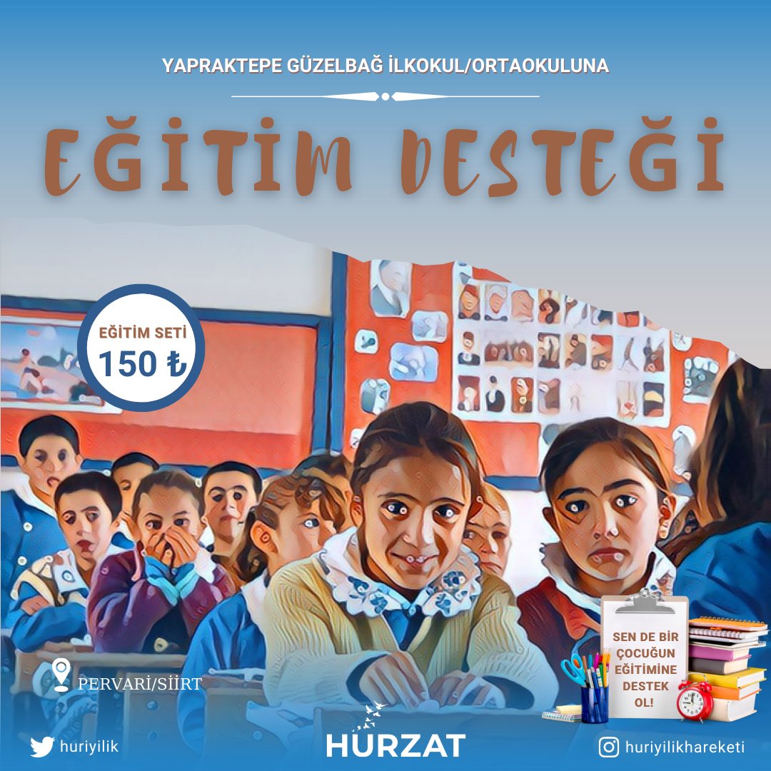 Siirt’in Pervari ilçesinde zor koşullar altında eğitimine devam etmeye çalışan 200’den fazla çocuğa kırtasiye desteği sağlamak istiyoruz.

Sizler de bir eğitim seti bağışlayarak destek olmak istiyorsanız DM’den bize ulaşabilirsiniz ✨

#BirGelecekÇizBinMaviÇocuğa