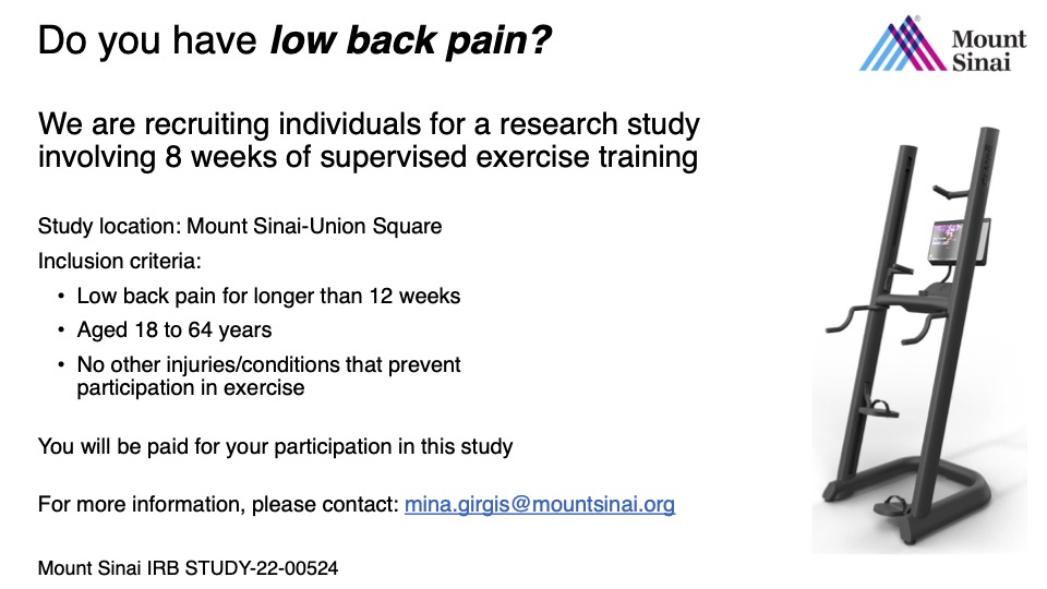 Do you have LOW BACK PAIN? Recruiting for a study in NYC