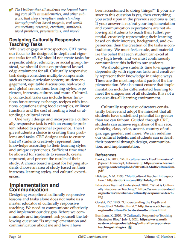 Cherry-Anne Gildharry (@chemelnalis) on Twitter photo Thanks so much to <a href="/CAMathCouncil/">CMC - CA MathCouncil</a> for accepting and sharing my Culturally Responsive Teaching article in the ComMuniCator. As a minority within minority groups in education, I truly appreciate your genuine focus on equity. Thanks a million! #culturallyresponsiveteaching #math Thanks so much to <a href="/CAMathCouncil/">CMC - CA MathCouncil</a> for accepting and sharing my Culturally Responsive Teaching article in the ComMuniCator. As a minority within minority groups in education, I truly appreciate your genuine focus on equity. Thanks a million! #culturallyresponsiveteaching #math
