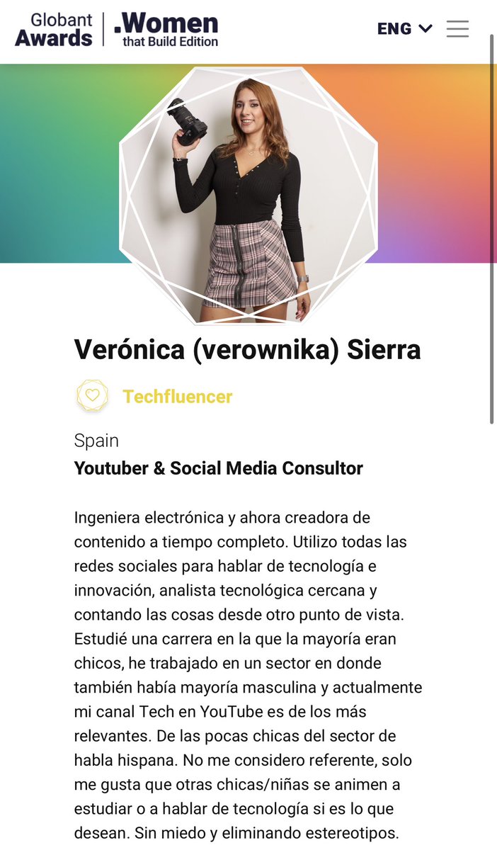 Verownika's tweet photo. ¡Mis Geeks! Necesito vuestra ayuda 🙏🏻 
He sido nominada en  #WomenThatBuild @Globant para la categoría Techinfluencer 🤩
🎯¿Me ayudáis con un RT y votándome?  
Enlace aquí  https://t.co/I8lROLyM2q https://t.co/YKRNJ7hFVl