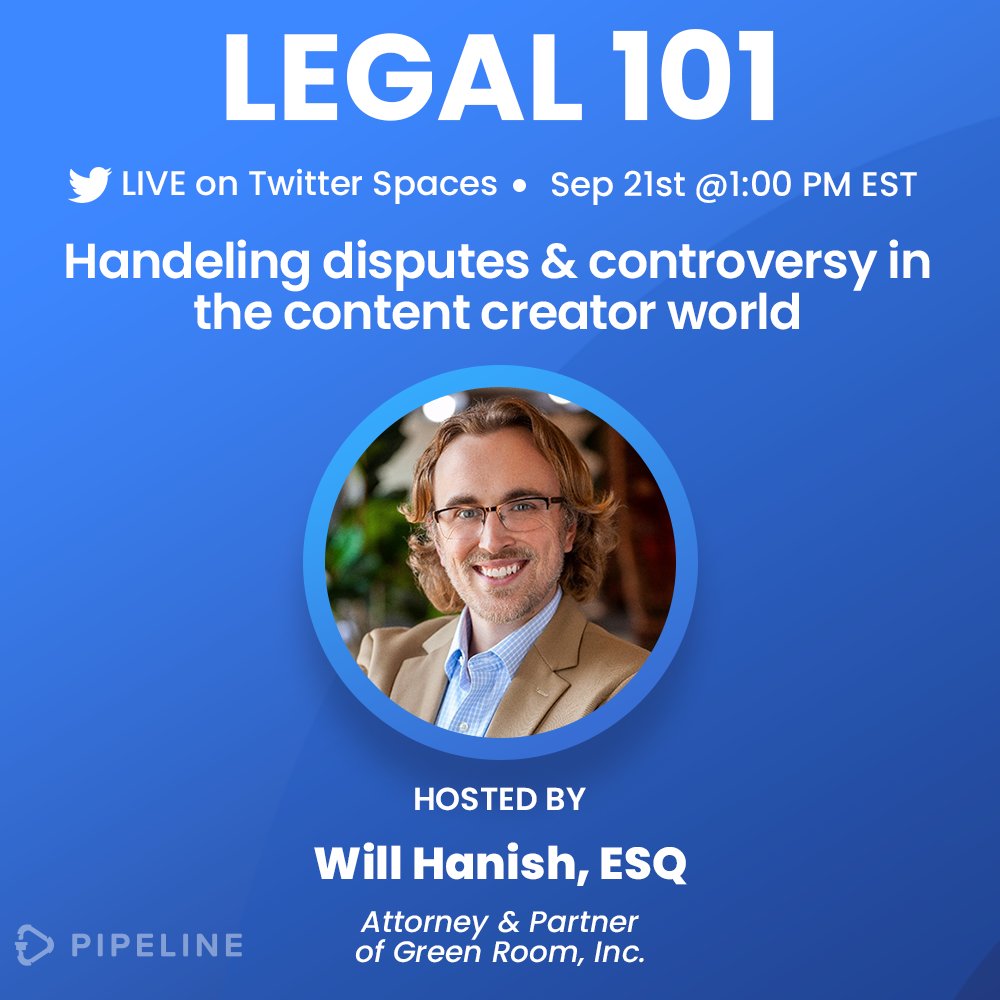 CreatorCEOshow's tweet photo. 🤔Ever wonder what's the best way to handle drama in the content creator world?

Join our host @WillHanisch Wednesday for Legal 101 as he discusses the best course of action if you find yourself in the middle of a controversial situation!😬

Don't forget to set a reminder below👇 https://t.co/1uS9mhuoR6