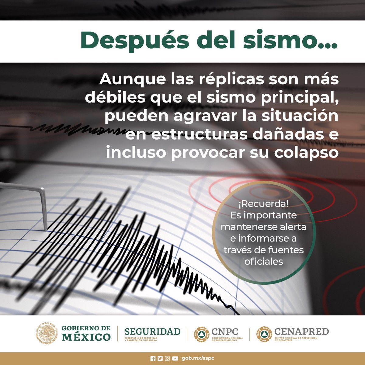 CNPC_MX's tweet photo. ⚠️ Después de un #Sismo: 

〰️Permanece atento a las réplicas que pudieran presentarse.
🚫No difundas rumores.
✅Consulta solo fuentes oficiales.

@laualzua https://t.co/xJL1fDPRw1