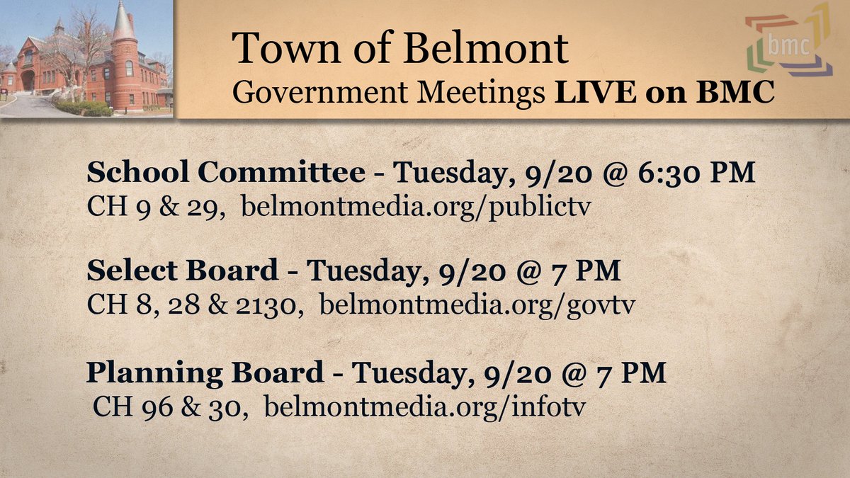 Belmont Government Meetings LIVE on BMC this week