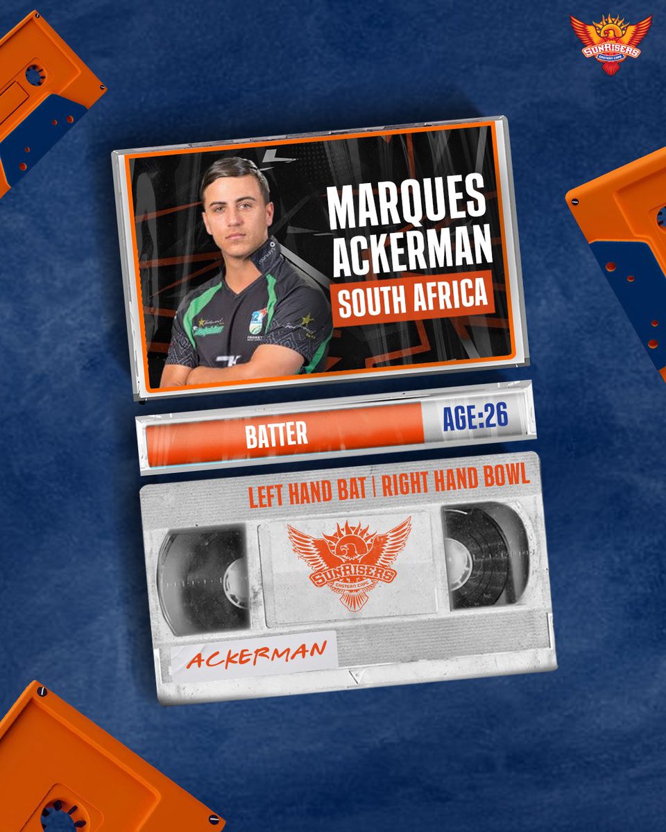 SunrisersEC's tweet photo. The classy batter Marques Ackerman is the newest #Riser in our latest spree of additions! ✨

#MarquesAckerman #SEC #OrangeArmy #SunrisersEasternCape #SA20Auction https://t.co/LP1seBsRZM