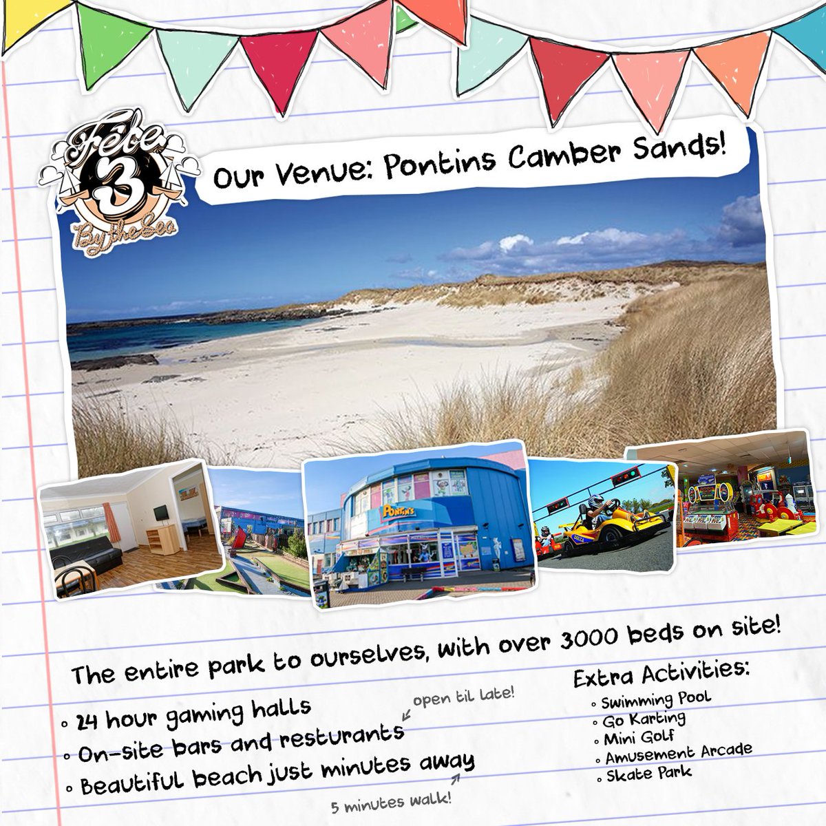 Fête 3 is coming to Camber Sands! 🏖️🌊
We've got a whole Pontins to ourselves with on-site accommodation for everyone, 24-hour halls and loads of activities all weekend! 🤯

#SeaYouThere 🥳🎉