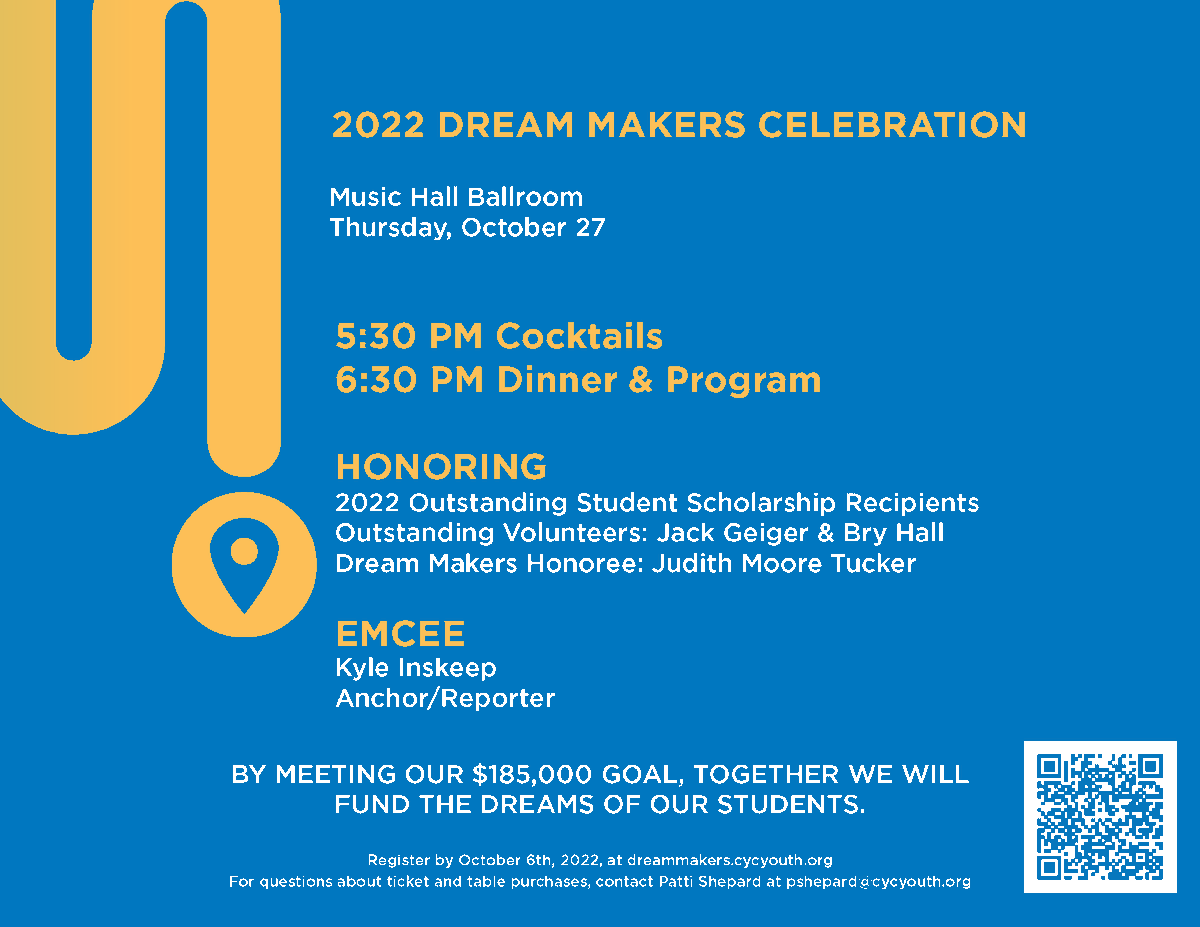 CYCYouth's tweet photo. Join us for Dream Makers: Forward Together on 10/27 at Music Hall! Our first in-person Dream Makers Celebration since 2019 promises to be a grand evening of excitement, celebration, and heartwarming stories of impact.
https://t.co/4HrXyiKaXg
#BeaDreamMaker #CYCForwardTogether https://t.co/GXhfK4Q8rT
