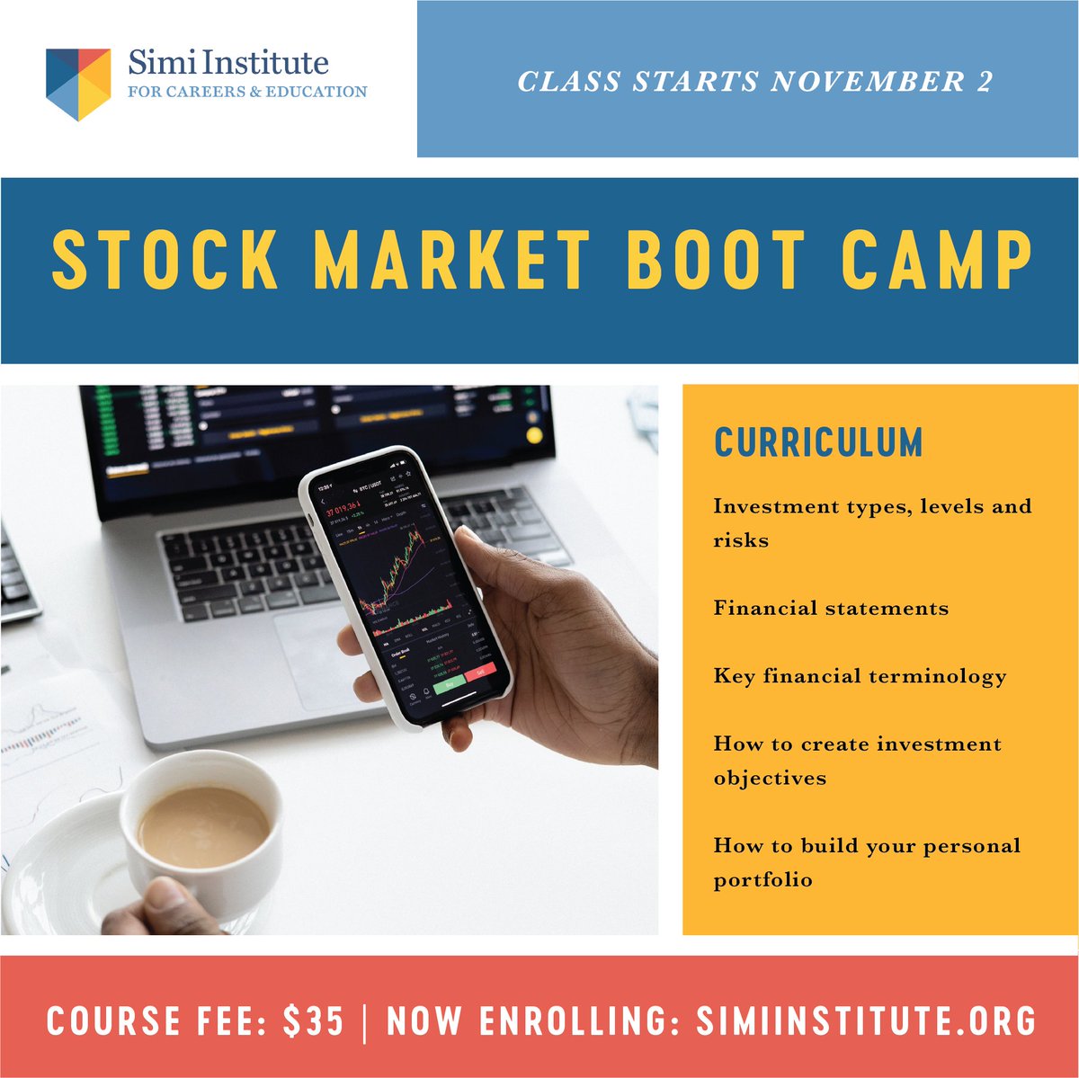 SimiInstitute's tweet photo. Sharpen your financial savvy with our Stock Market Boot Camp course! This three-night class begins November 2. Register today: https://t.co/8HxWeqC6ij
#financeclass #learnthestockmarket #stockmarket #howtoinvest #simivalley #simiinstitute https://t.co/bwmGLdwwc9
