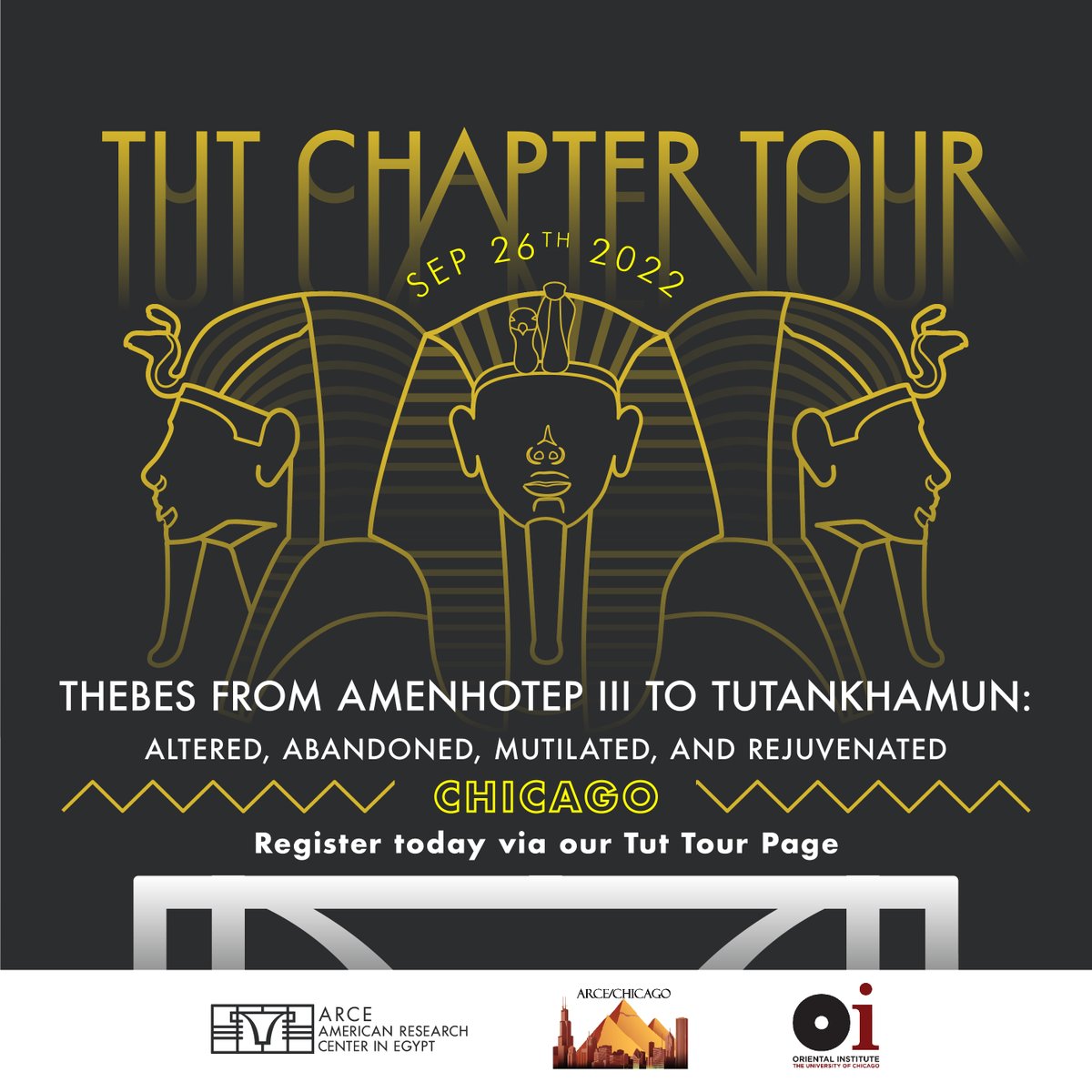 ARCENational's tweet photo. The Tutankhamun Centennial Chapter Tour will be in Chicago at the Oriental Institute on September 26th at 6:30 PM CT with Dr. Betsy Bryan.

Please RSVP to the tour via this link: https://t.co/NAop6Mrfe9  

#TutChapterTour #ARCE #BetsyBryan #Fall2022 #Chicago #OrientalInstitute https://t.co/LzAvPX4FNo