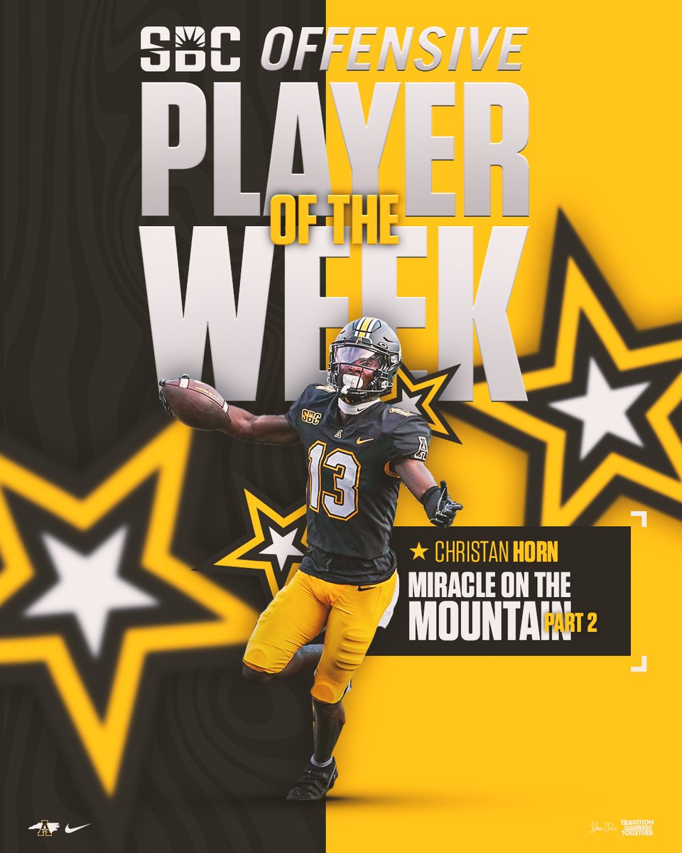 AppState_FB's tweet photo. 𝗦𝘂𝗻 𝗕𝗲𝗹𝘁 𝗢𝗳𝗳𝗲𝗻𝘀𝗶𝘃𝗲 𝗣𝗹𝗮𝘆𝗲𝗿 𝗼𝗳 𝘁𝗵𝗲 𝗪𝗲𝗲𝗸

Congrats, WR Christan Horn!

— historic Hail Mary grab for a game-winning, 53-yard TD
— career highs with 5 catches for 98 yards

#GoApp | #SunBeltFB https://t.co/4fBhhNCvTd