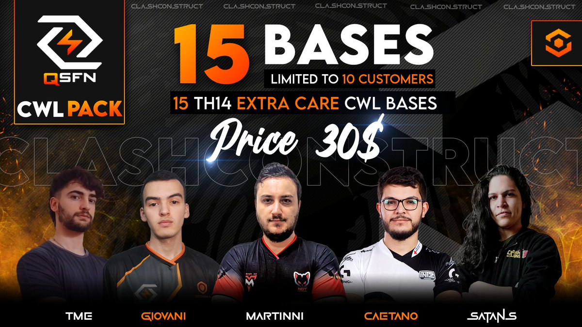 🔊┋Exclusive Th14 Cwl Base Pack

⚒️┋15 × Th14 Esl Bases Built By 5 Talented Brains From Team @QSFN_COC
1️⃣ <a href="/OsCaetano/">Caetano</a> 
2️⃣ <a href="/mart1nni/">Martinni</a> 
3️⃣ <a href="/Bernaldo09/">tme</a> 
4️⃣ <a href="/satans_curse/">TRB Satans</a>
5️⃣ @giovani_CoC 

🚨┋Pack Is Just At 30$ and Exclusive To Only 10 Customers. 

Order Now!