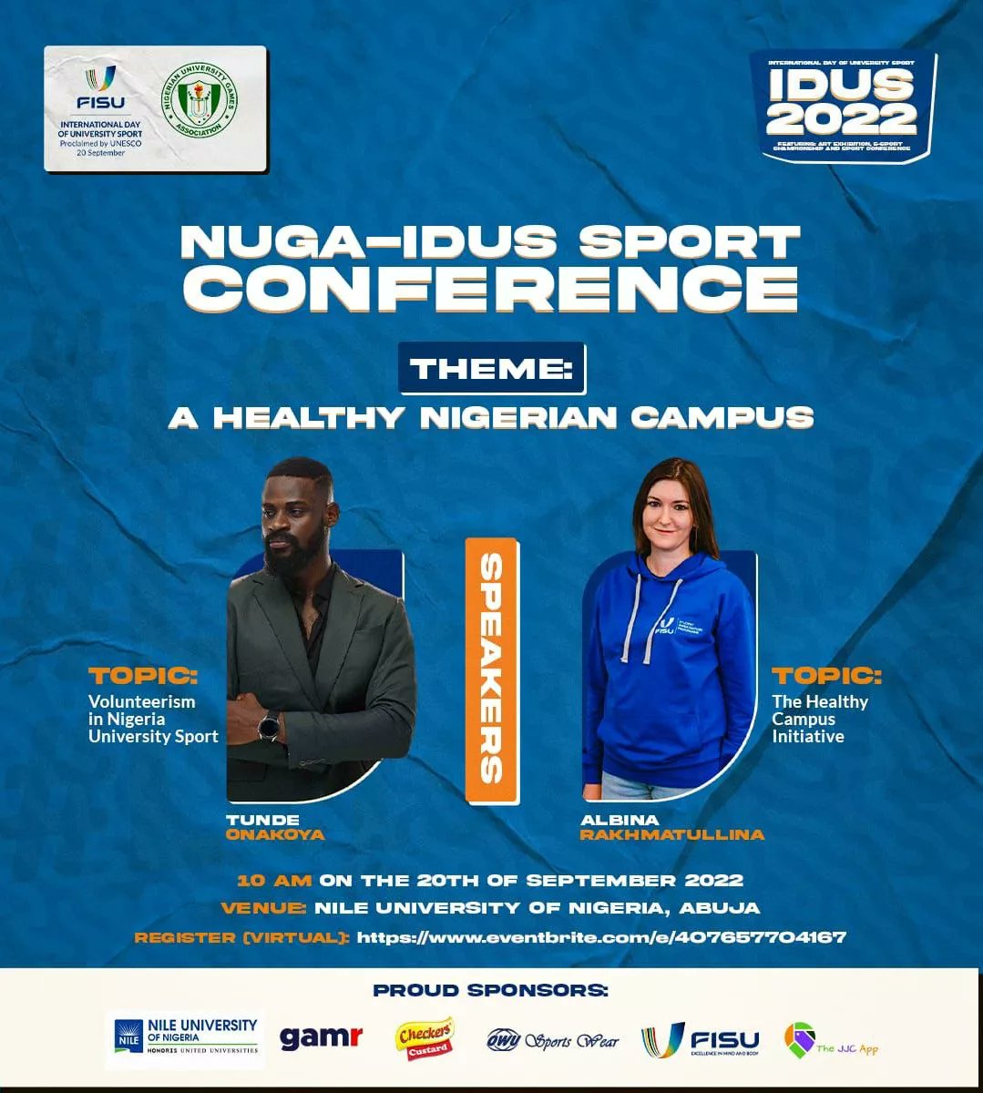 SantosTHEBOSS's tweet photo. I'd be a panelist at the International Day of Sports conference to be held tomorrow at Nile University, Abuja.

I look forward to having productive conversations alongside other experts on the topic "A healthy Nigerian Campus" https://t.co/D94emzzAMB