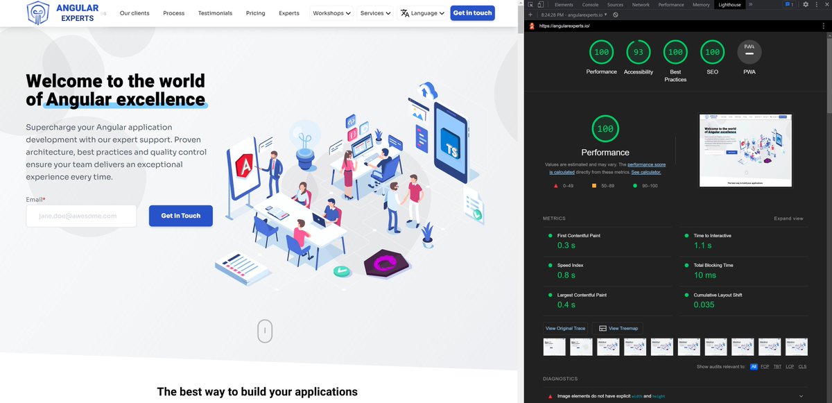 tomastrajan's tweet photo. 🤔Perfect lighthouse score with #Angular?
💪No problem!
✅ Build time pre rendering with #Scully (SSG)
✅ Localization with built in #i18n
✅ Instant load and interactivity
✅ Rich runtime interactivity
#builtwithangular
https://t.co/Jr5mwN7d5l https://t.co/ZDu1VqR2OK