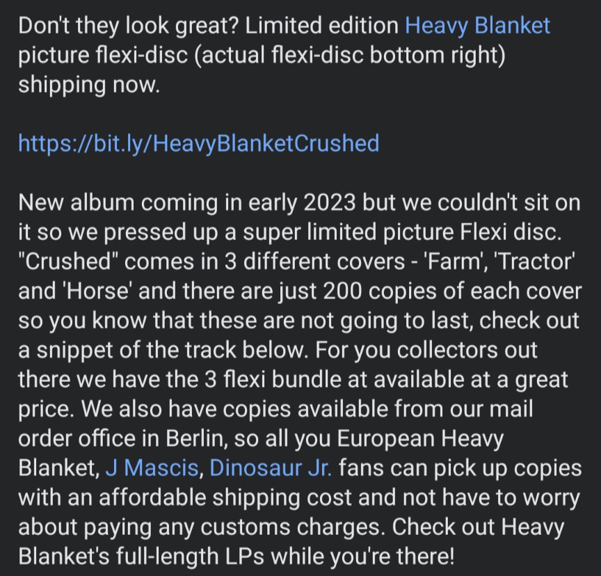FreakSceneNet's tweet photo. Outer Battery Records just put out an extremely limited pressing of @HeavyBlanketJam flexies before the new album comes out in 2023.
#heavyblanket #jmascis #outerbattery
#dinosaurjr
Mine just arrived and they look fantastic
https://t.co/1YOnRzk5cJ https://t.co/4ABIJt5C20