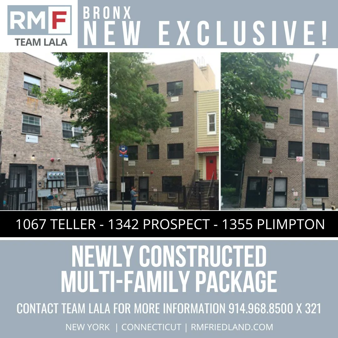 RMFriedlandCRE's tweet photo. Team Lala has a newly constructed 3 #building package in the #Bronx.
There is a total of 11 free market #apartments featuring ceramic lobbies, sprinkler systems, utility closets in apartments and more.

For more information, contact Marco Lala at 914.968.8500 x 321.

#investment https://t.co/ssPWfhTOW9