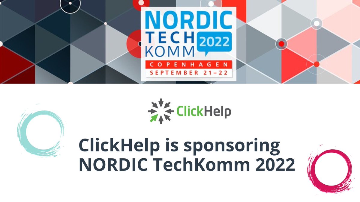 ClickHelpNews's tweet photo. Great news: ClickHelp is sponsoring NORDIC TechKomm, which will take place on 21-22 September 2022. We hope to see you there and learn something new in the techcomm world.
#clickhelp #nordic #techkomm #techwriting #Conference #techcomm #technicalwriting https://t.co/4Qqh4dQzwp