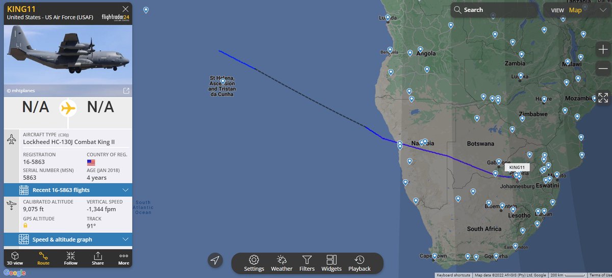 Laurent_Le_Bloa's tweet photo. #USSOCOM HC-130J #KING11 landed tonight #Pretoria
Early this morning USAF Boeing762 #MCH194 landed too Pretoria
US deployment to #SouthAfrica
Linked to #Mozambique ?
@Jasminechic00 @RAbdiAnalyst @Abdi678 @G_OnTheGround @ATCprowler @kinjeketile @OAbraar @EastAfricanWild https://t.co/RpBxd61bND