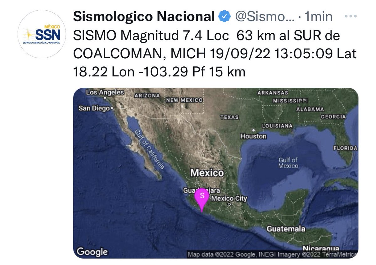 PC_Morelos's tweet photo. El @SismologicoMX Servicio Sismológico Nacional informa que la magnitud del sismo presentado en Coalcoman Michoacán fue de 7.4 grados.

El Centro de Comunicaciones de Emergencias de esta dependencia estatal informa que los municipios no se reportan afectaciones en Morelos. https://t.co/Pv7jy6aGvC