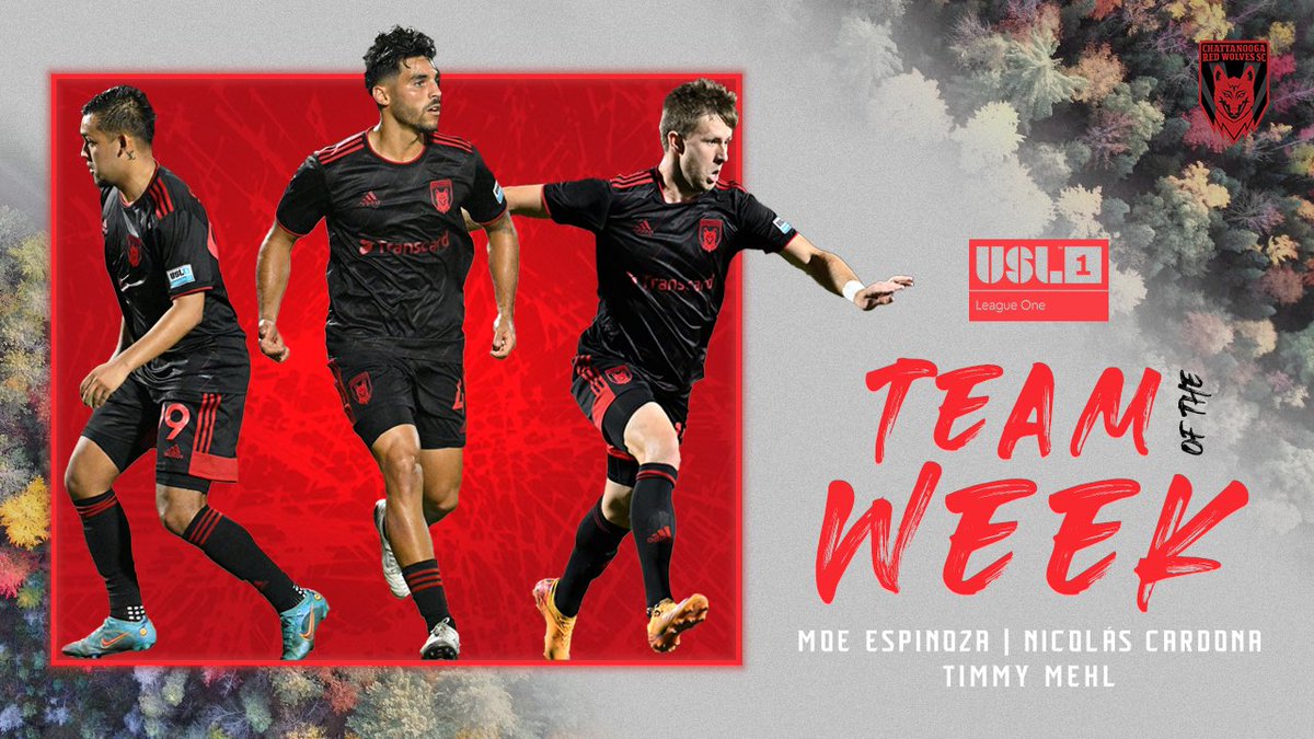 ChattRedWolves's tweet photo. Noche de [Estrellas] 🤩🤩🤩

@MoeEspinoza @nicolasjcardona and @TimmyMehl named to @USLLeagueOne Team of the Week 👏

#DaleMoe #DaleNico #DaleTimmy https://t.co/Ad2ZqQ0Dkj