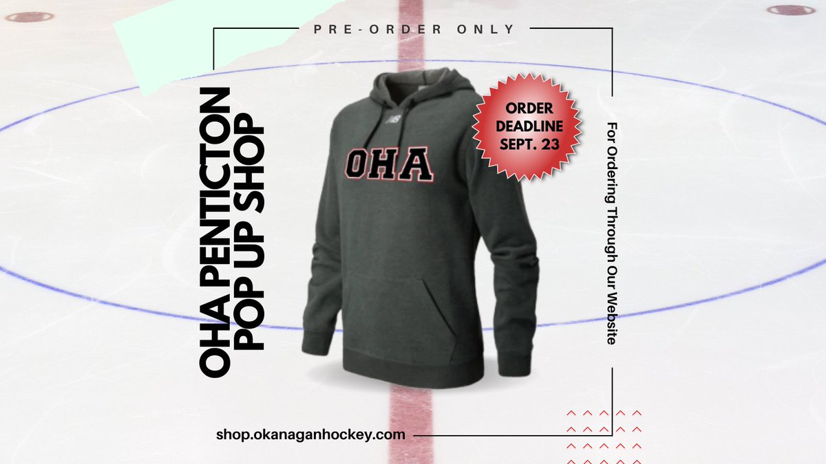 OkanaganHockey's tweet photo. *ATTENTION OHA PENTICTON STUDENT ATHLETES &amp; PARENTS*

🛒Our Pop Up Shop is NOW OPEN! https://t.co/l9Xb7eHT8s for extra gym gear, hoodies, hats and MORE...🛍️ 

💳Orders must be received by Friday September 23rd, end of day. PLEASE SELECT PICK UP ONLY, Shipping not available. https://t.co/Bw3I2OdtXq