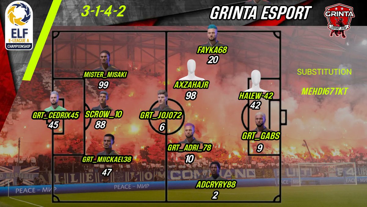GRINTA ESPORT OFFICIEL (@grintao) on Twitter photo Voici le programme de ce soir,
Championnat <a href="/ELFFIFA/">ELF - ESPORT LEAGUE FRANCE</a> ⬇️
21h40 @LeOnzeNyos
22h00 @DRAGONS__ROUGES
22h20 <a href="/AmiciClava/">Amici Clava</a>
A suivre à partir de 21h en live ici twitch.tv/grt_gabs?sr=a et à 22h00 chez 🎙️@NoroxeyTV🎙️ face à @DRAGONS__ROUGES
Composition ⬇️ Voici le programme de ce soir,
Championnat <a href="/ELFFIFA/">ELF - ESPORT LEAGUE FRANCE</a> ⬇️
21h40 @LeOnzeNyos
22h00 @DRAGONS__ROUGES
22h20 <a href="/AmiciClava/">Amici Clava</a>
A suivre à partir de 21h en live ici twitch.tv/grt_gabs?sr=a et à 22h00 chez 🎙️@NoroxeyTV🎙️ face à @DRAGONS__ROUGES
Composition ⬇️