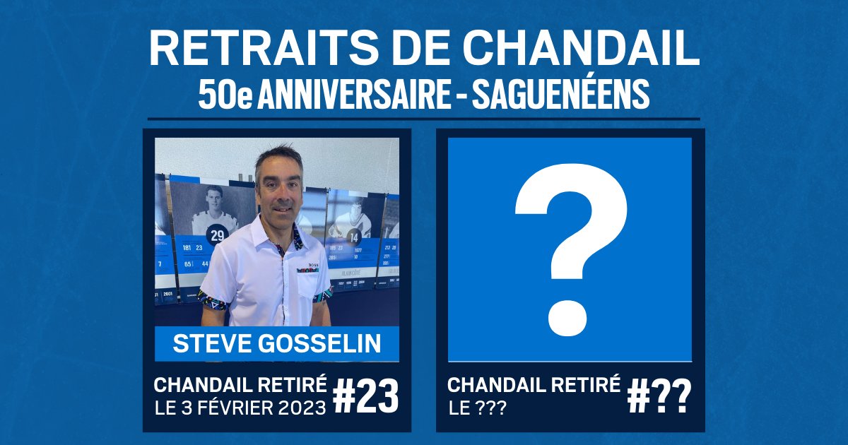SagueneensLHJMQ's tweet photo. RETRAIT DE CHANDAIL // Demain matin 11h, lors d'une conférence de presse, les Saguenéens annonceront le 2e joueur qui verra son numéro se hisser au plafond du Centre Georges-Vézina cette saison! 😜🔵⚪️

Selon vous, de qui s'agit-il? 😏
#fierdetresags #retraitchandail #numéro https://t.co/vLrtFizJso