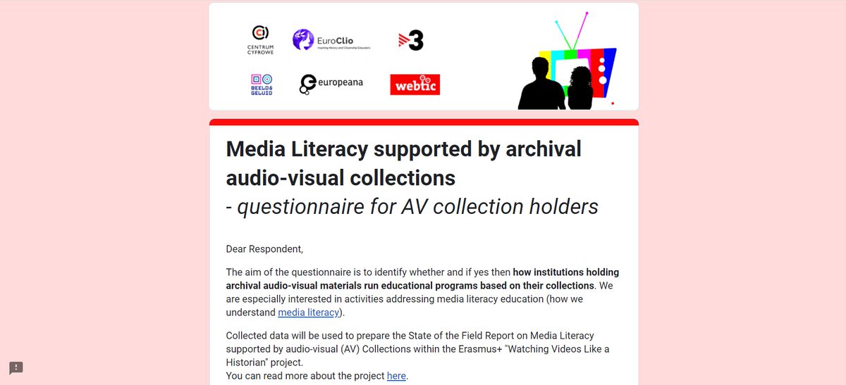 EUscreen's tweet photo. #WatchingVideosLikeaHistorian | How do institutions holding archival #audiovisual materials run educational programs? Help us create the State of the Field Report on #medialiteracy supported by audiovisual collections.

Participate in our questionnaire → https://t.co/LOdz7u6sG3 https://t.co/HVpdwuHN7z