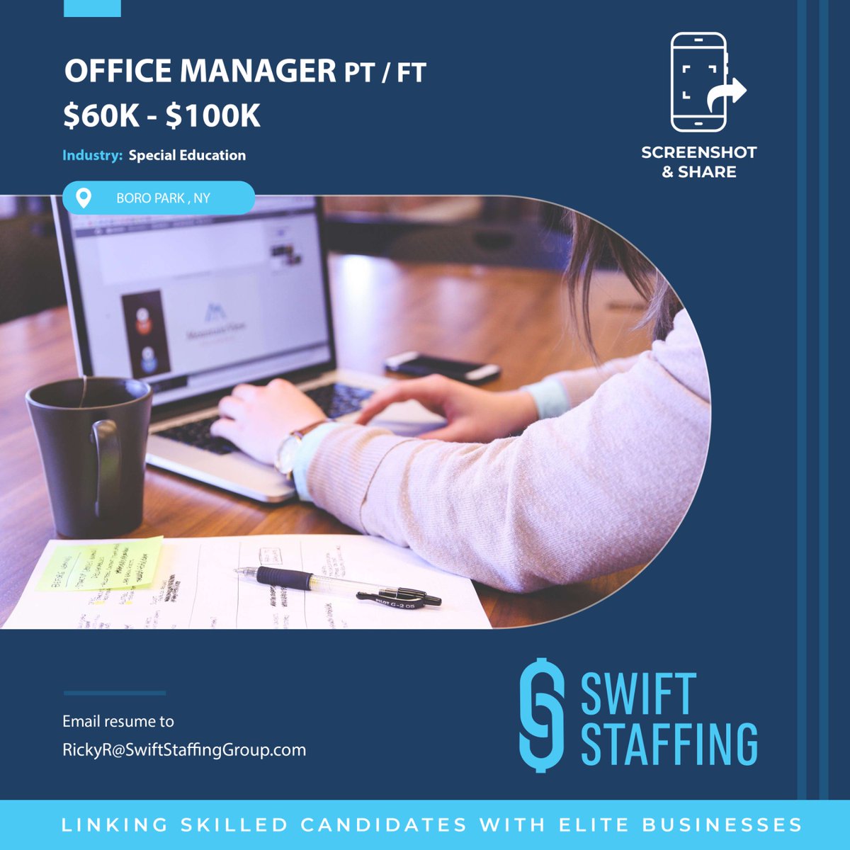 swiftstaffing_'s tweet image. Office Manager
$60K - $100K
Boro Park, NY 

Email RickyR@SwiftStaffingGroup.com to apply or for Additional Information Today!

#SwiftStaffingJobs
#upgradeyourcareer
#SwiftDifference
