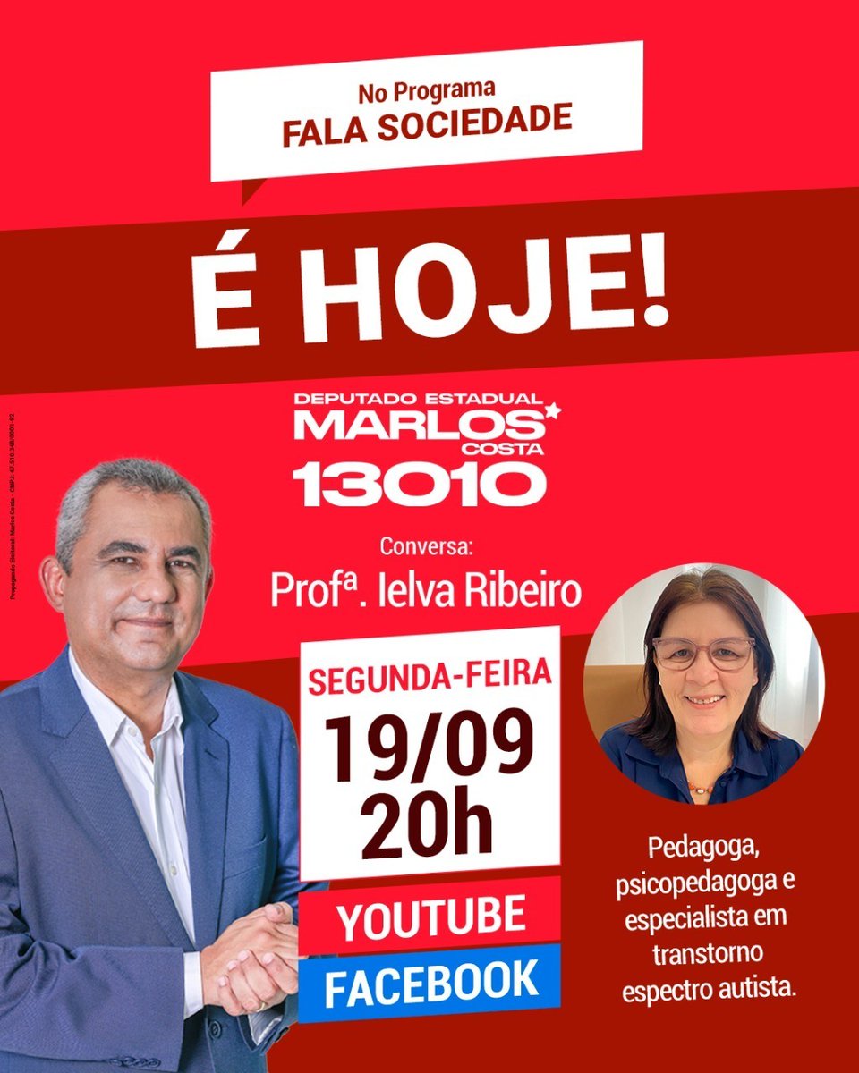 marloscosta's tweet photo. Faço um convite a você: Recebo a psicopedagoga Ielva Ribeiro, especialista em educação inclusiva, nesta segunda, às 20h.

Venha participar desse importante debate!

Transmissões:
YouTube - https://t.co/yDOGSHXZPh
Facebook - https://t.co/ZPLrG78T2s https://t.co/6Tf211UZmI