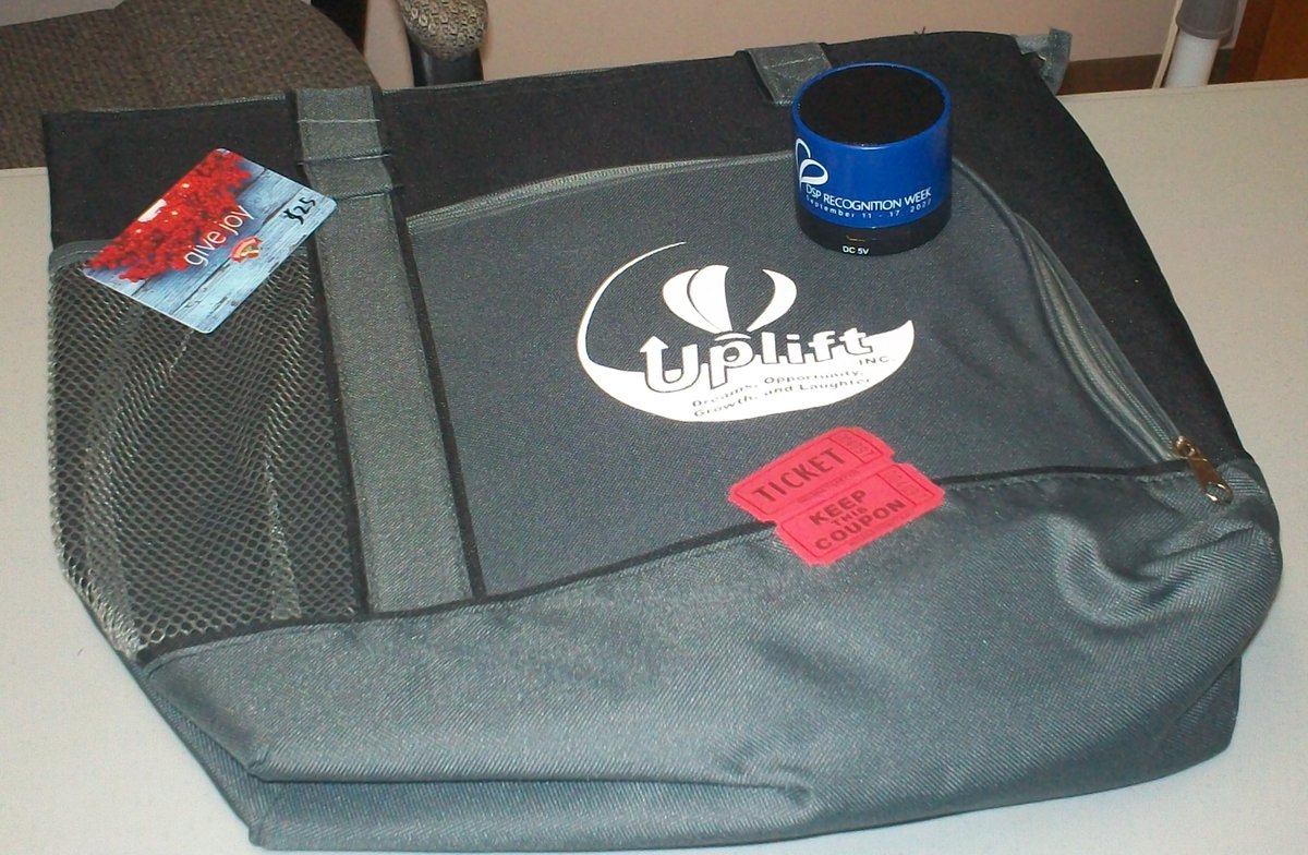 UpliftMaine's tweet photo. #DSPRW2022 is in the books! Last week we were thrilled to provide all of our DSPs with Uplift insulated tote bags and surprises inside! We also had 26 raffle winners for prizes donated by local businesses. Thank you for all the community support, and THANK YOU DSPs! https://t.co/jj6iGX1v0I