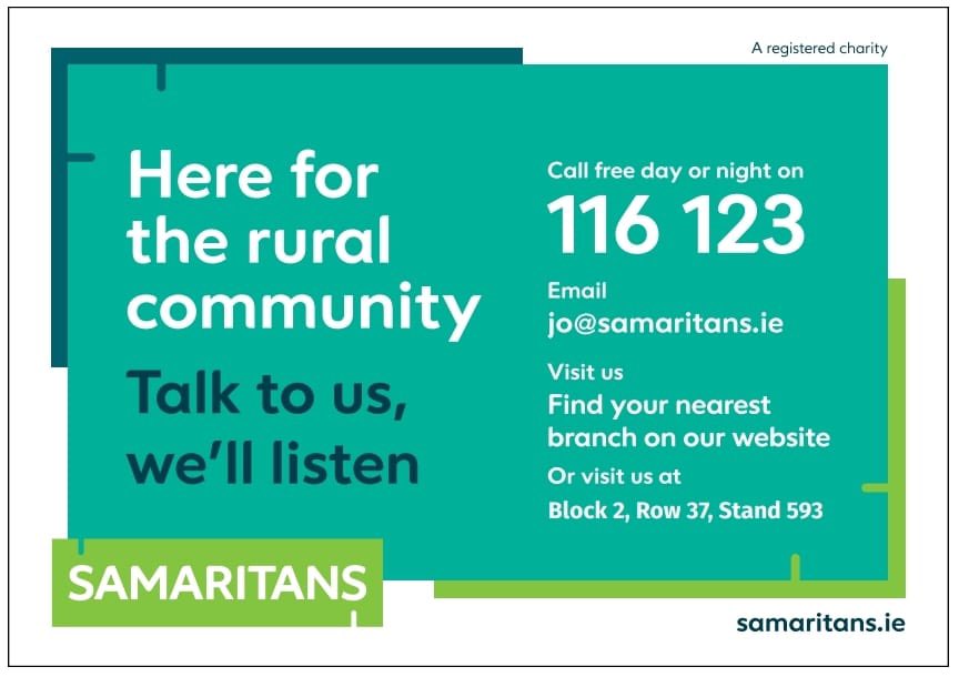 Galwaysamaritan's tweet photo. If you’re at the @NPAIE please pop by - we are all set up for tomorrow🤗
We’re in the Dome over the next few days & we’d love if you came by to say hello. There’s volunteers from all over the country at the stand💚
📍Block 2, Row 37, Stand 593
#Ploughing2022 #NPAIE https://t.co/eo7vdBPgC2