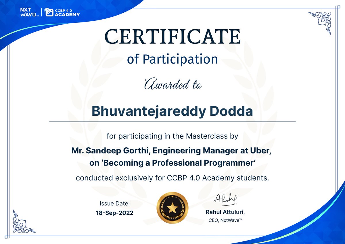 bhuvantejaredd's tweet photo. Hello Everyone,
The last podcast on Sunday by @Uber Engineering Manager Mr.SandeepGorthi Sir...
Thank You #teamnxtwave
@rahulattuluri
@avinashdara
@girishakash13
@sashankreddy07
#ccbp
#nxtwave https://t.co/yyb2CoCRPg