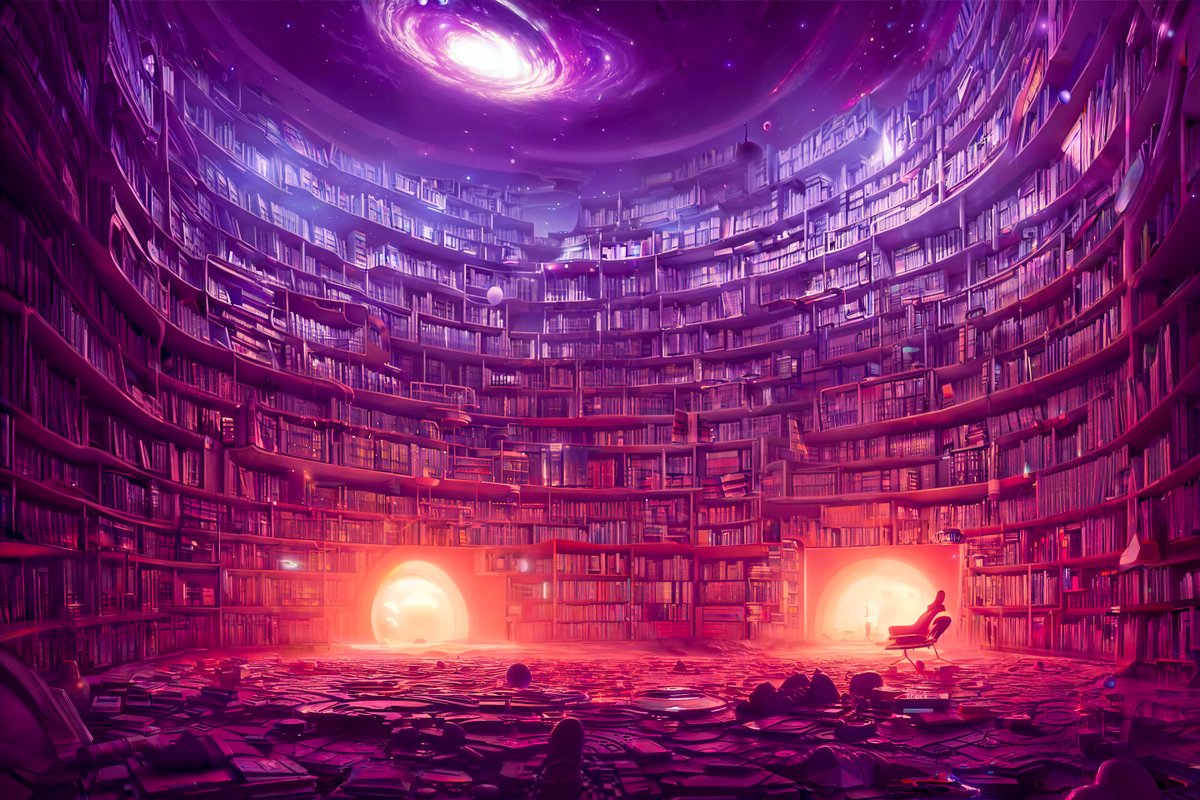 AiMachinist's tweet photo. an endless library in the cosmos which contains all there is to know about the universe soon to be on opensea #cryptoart #cryptoartist  #scifi #space #ai #nft #nftart #digitalart #scifi   #photoshop #stablediffusion #cinema4d #everydays #opensea https://t.co/u396uyIYmO