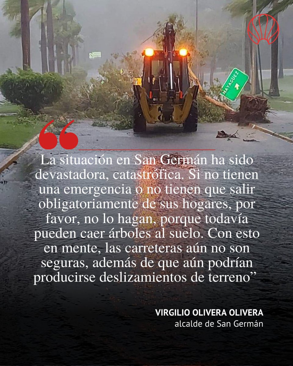 LaPerlaPR's tweet photo. SAN GERMÁN | Tras los daños tan catastróficos que ocasionó el huracán #Fiona a su paso por la municipalidad, el alcalde de la Ciudad de #SanGermán, Virgilio Olivera Olivera, le pidió a los residentes que no salgan de sus hogares todavía. https://t.co/6KKIXxEUtA