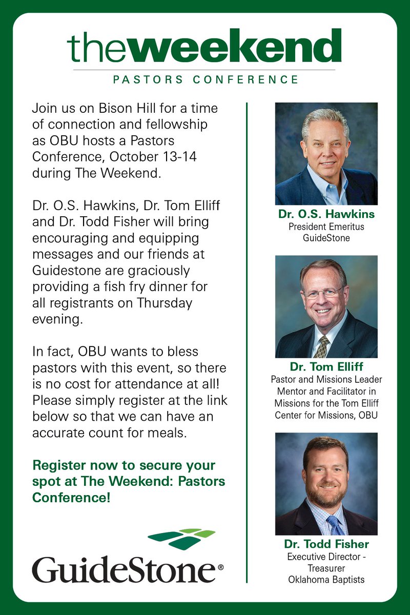 h_a_thomas's tweet photo. Pastors Join us! https://t.co/9UYMBoIZWW @obunews @OKBaptists @GuideStone https://t.co/KwhCsWuEKr