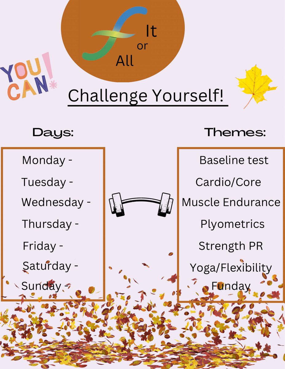 FaithandFinesse's tweet image. Up for the challenge? Send us pictures or videos of you getting the work in! Message us if any questions or concerns. 

 #FitForFall #challengeyourselfdaily #allseasonlong #FaithandFinesse
