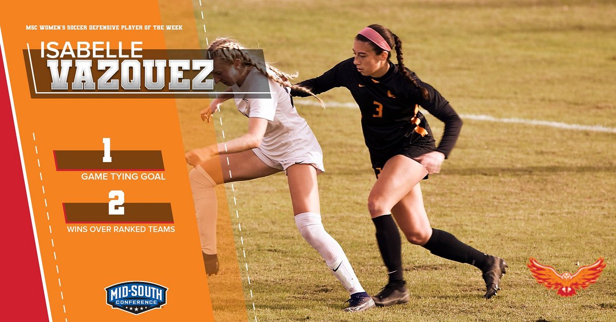 MidSouthSports's tweet photo. Congratulations to @GoFirehawks' Isabelle Vazquez on claiming MSC Women's Soccer Defensive Player of the Week honors! https://t.co/M151Vo3VcJ