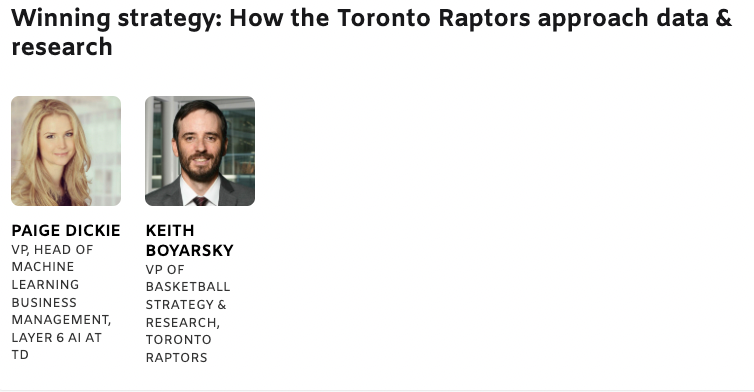 tron's tweet photo. How about a fireside with the Raptors' @Keith_Boyarsky about how the team leverages data to win on the @ElevateTechCA #AI stage?

Oh and a fireside with Dr. @wick_22 (also 6x Olympian &amp; Leafs AGM) on the #FinTech stage about evolving with the pace of innovation?

🏒 + 🏀 = 💯 https://t.co/JDyWuLUrfj