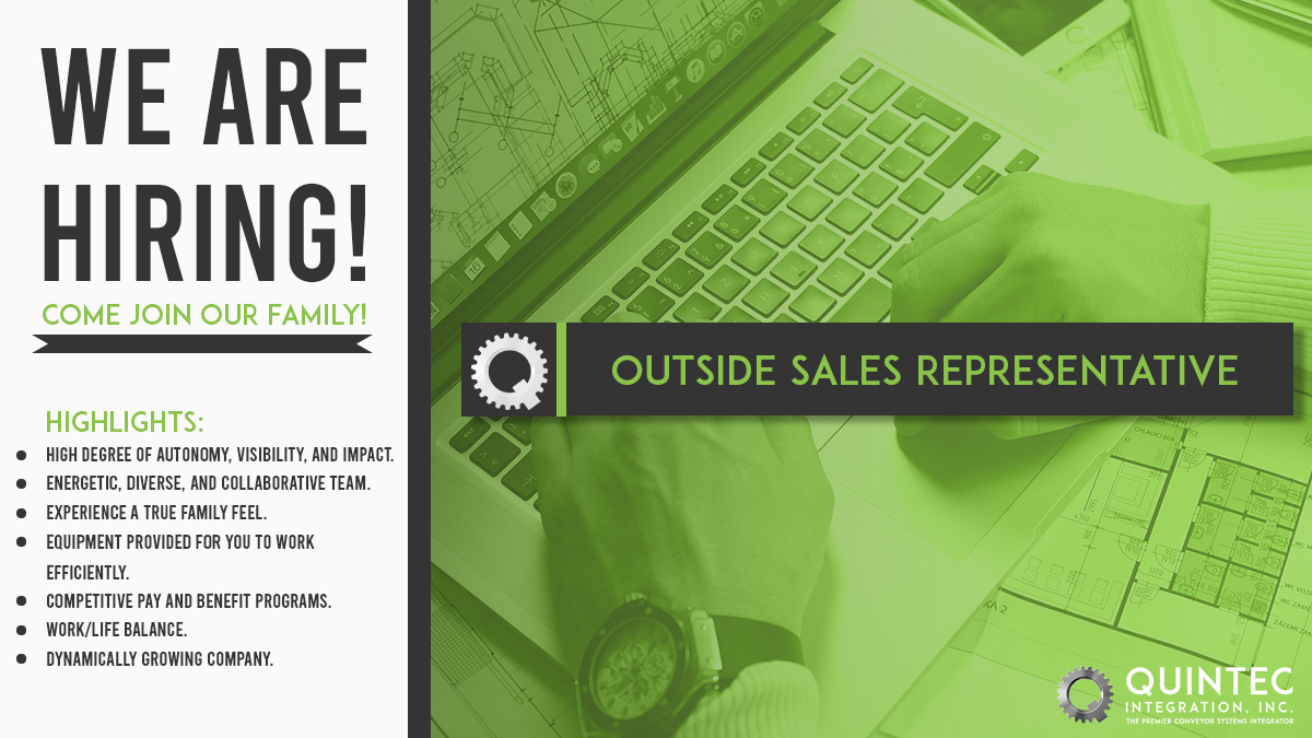 QuintecConveyor's tweet photo. The family continues to grow!

Quintec Integration is looking to hire an Outside Sales Representative. Someone who will act as a liaison between the customer, and the Quintec Integration team.

If interested, apply here: https://t.co/QqlKrsdYb2 https://t.co/zLep4yflXL