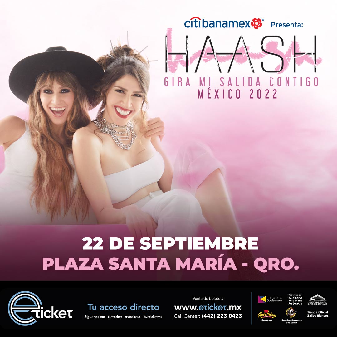 eticket's tweet image. ¡Quedan pocos boletos para ver a al inigualable dúo @haashoficial ! 💞 

#Querétaro nos vemos este 22 de septiembre para bailar y cantar todas las canciones que han marcado generaciones 😉✨

Compra aquí 👉 bit.ly/HaAsh-QRO