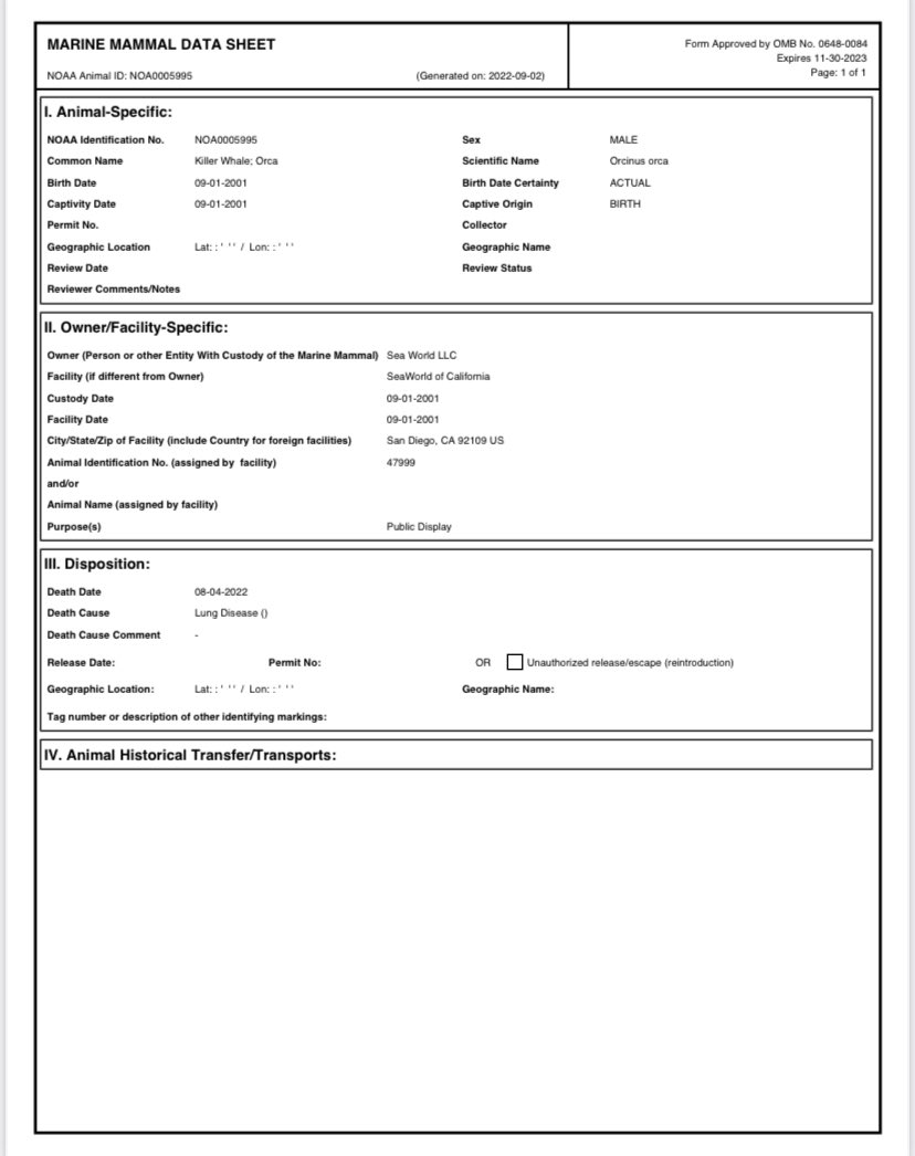 i like killer whales (like, alot) Ⓥ🐬 on Twitter: "Nakai's cause of death  was lung disease Ofc SW didn't bother telling us this, info from foia  request https://t.co/K5tD048Hoj" / Twitter