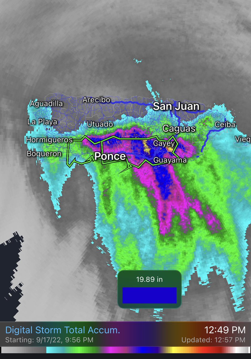 It's clear how topography plays a huge role in Puerto Rico's rainfall distribution. #Fiona bands hit the Central Mountains and weakened as they moved north. This is likely why the south side received 4x's the amount than the North. A huge concern now is runoff from the mountains