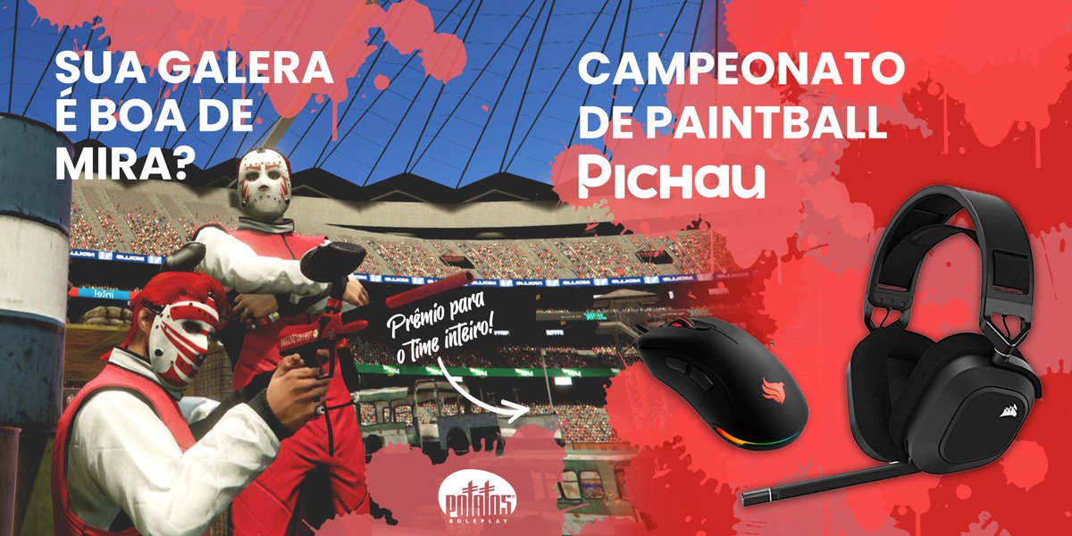 PotatosRP's tweet photo. Dia 25 de setembro teremos o Campeonato de Paintball Pichau! Monte seu time com até 3 pessoas e tenha a chance de levar para todos os integrantes um headset e um mouse. 

Cadastre seu time! https://t.co/h25KfqKqPe

ATENÇÃO PARA AS REGRAS QUE ESTARÃO NO FORMUÁRIO! https://t.co/WhLE2vq1Tx